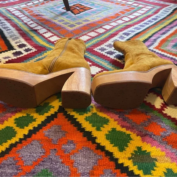 Charlotte Stone Vegan Suede Platform Ankle Boots - Mustard Yellow 8 - Picture 6 of 7